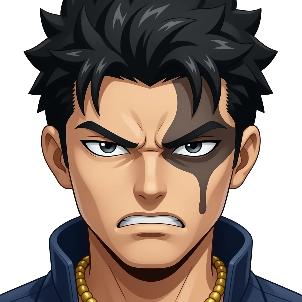 Sinirle bakan ve aşırı ciddi duran bir anime karakteri çiz yüzüne gölge düşebilir sinirli ve tehlikeli olmali bu anime karakteri jojo emoji