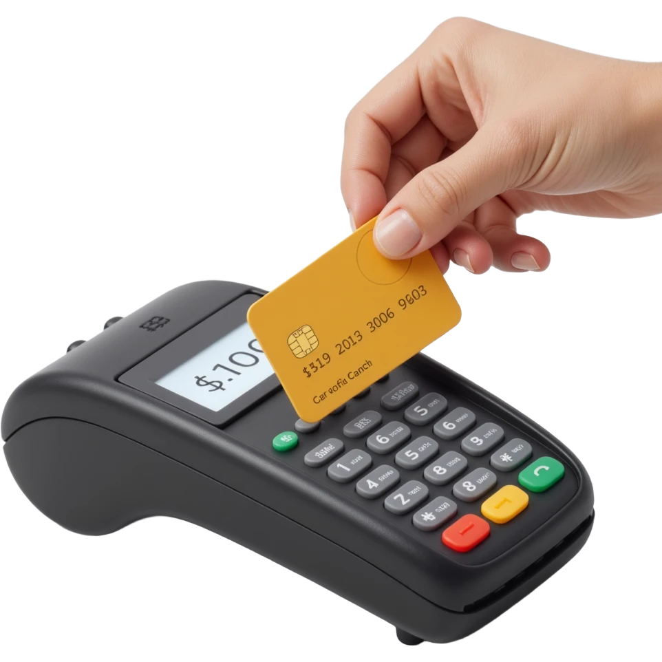 a detailed credit card being inserted into a payment terminal, skeuomorphism style, detailed, photorealistic textures, subtle shadows emoji