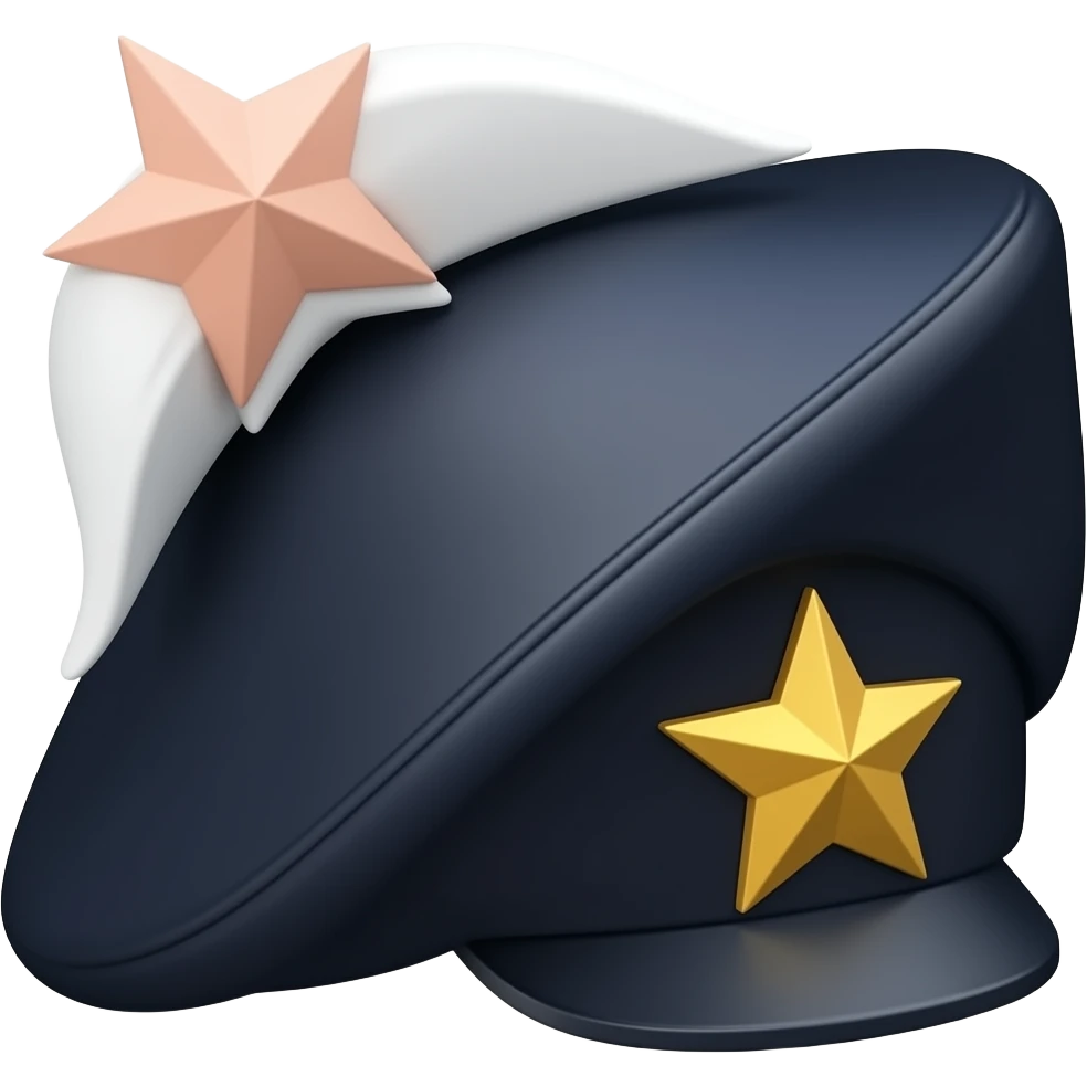 flat black shiny Peaked Breton Kepi hat with pastel orange and gold star on it emoji