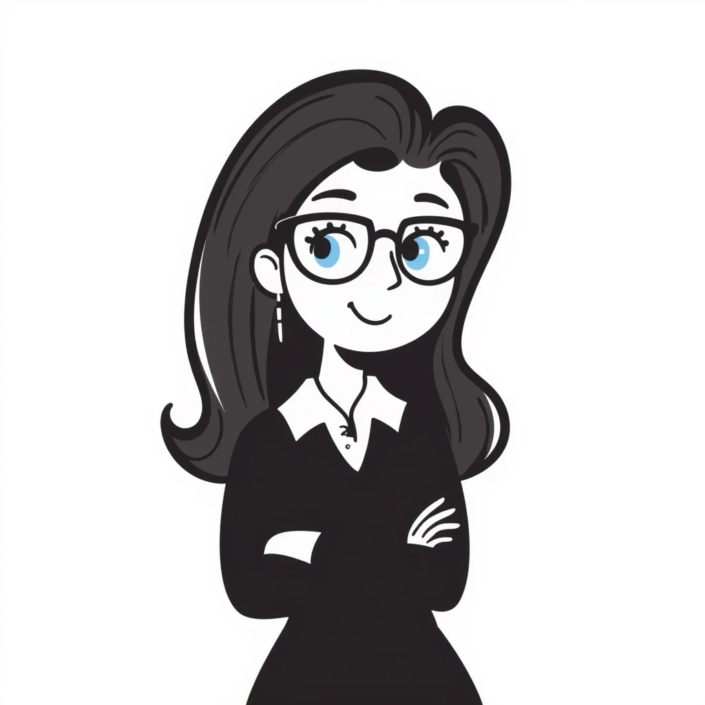 cute woman with glasses, long brown hair, blue eyes emoji