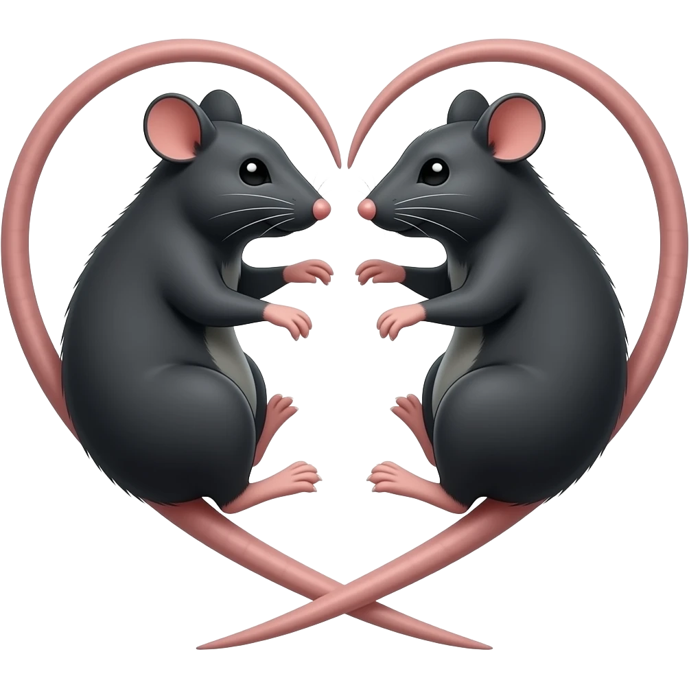две черные крысы с хвостикам, которые образуют сердечко emoji
