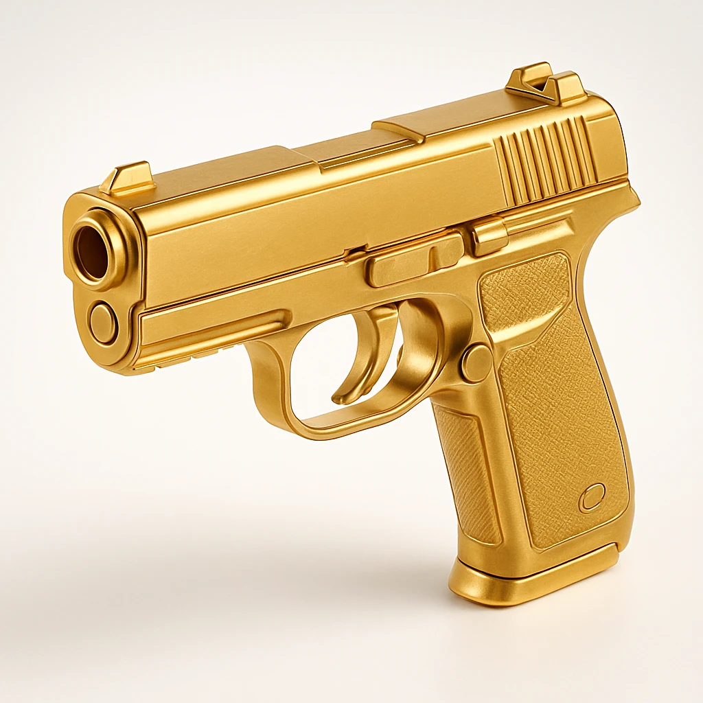 a golden gun, simple and sleek, in gold objects style emoji