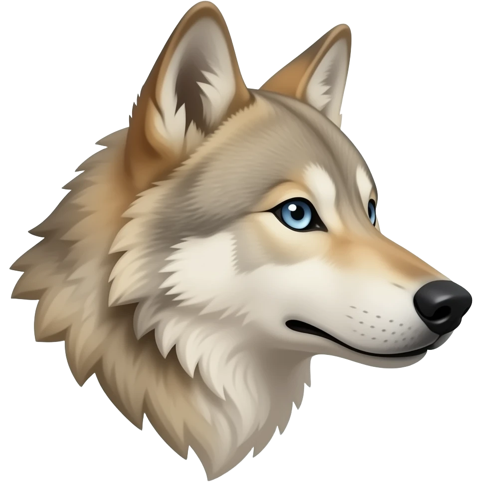 beige wolf head realistic Turn sideways light blue gray eyes emoji
