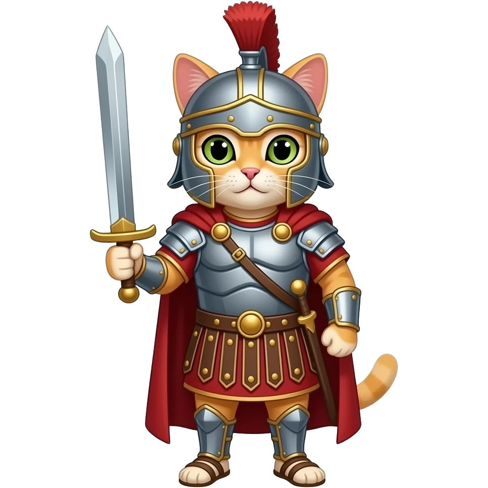 кіт  в римських обладунках а з  мечем  в повний зріст emoji
