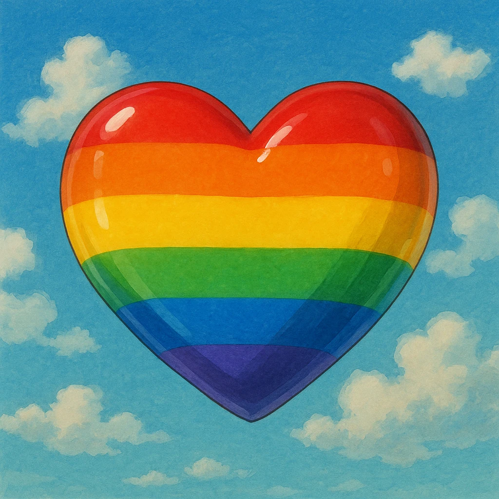 rainbow pride heart, ghibli style, no text, glossy look emoji