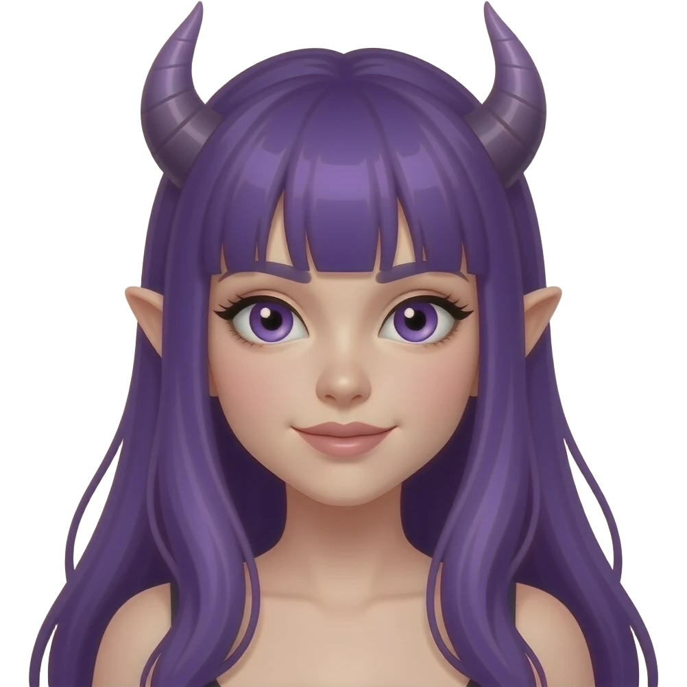 sexy girl with long purple hair and purple eyes with horns emoji
