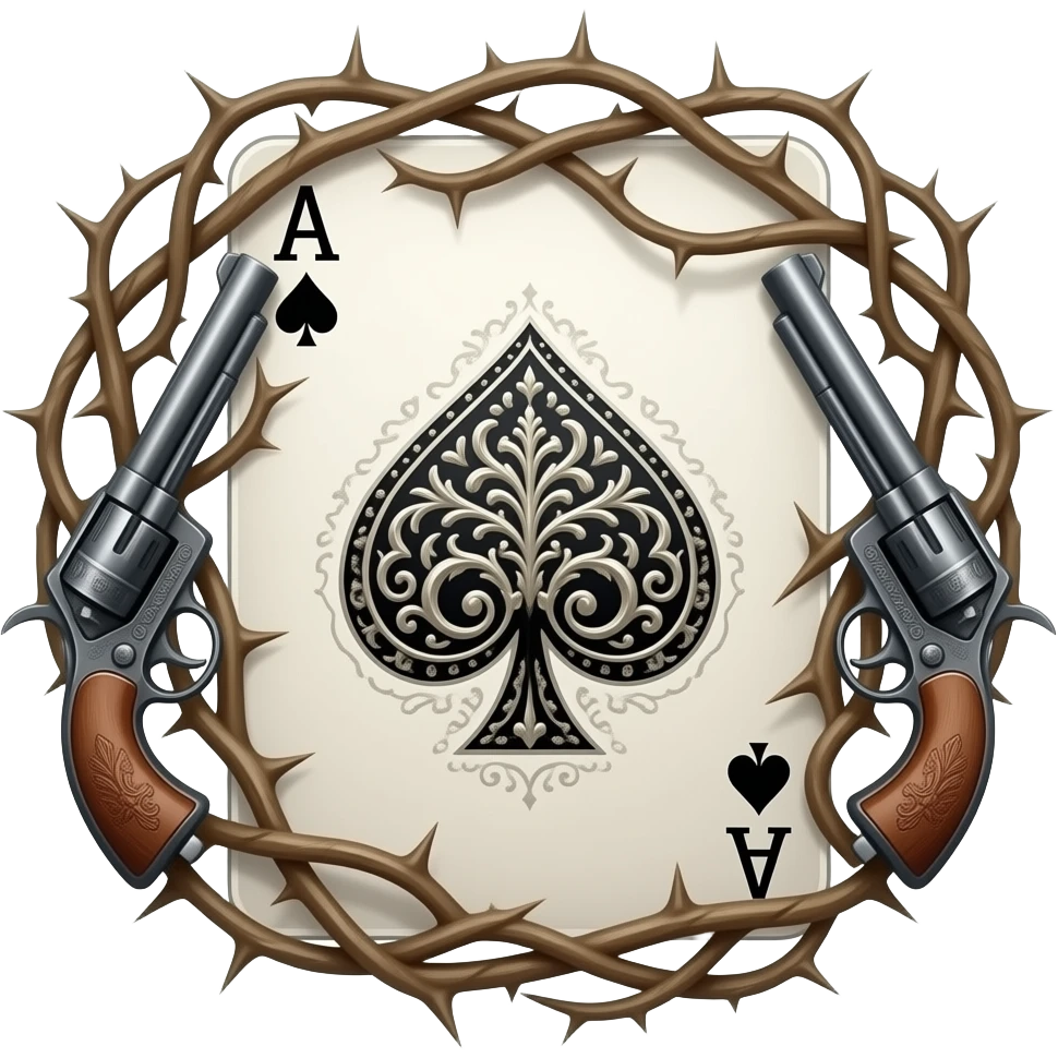 richly ornamented ace of spades surrounded by tendrils of thorns and antique navy guns emoji