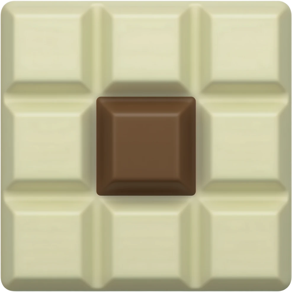 Emoji tablette chocolat rectangulaire blanc avec seulement le carré du centre marron emoji