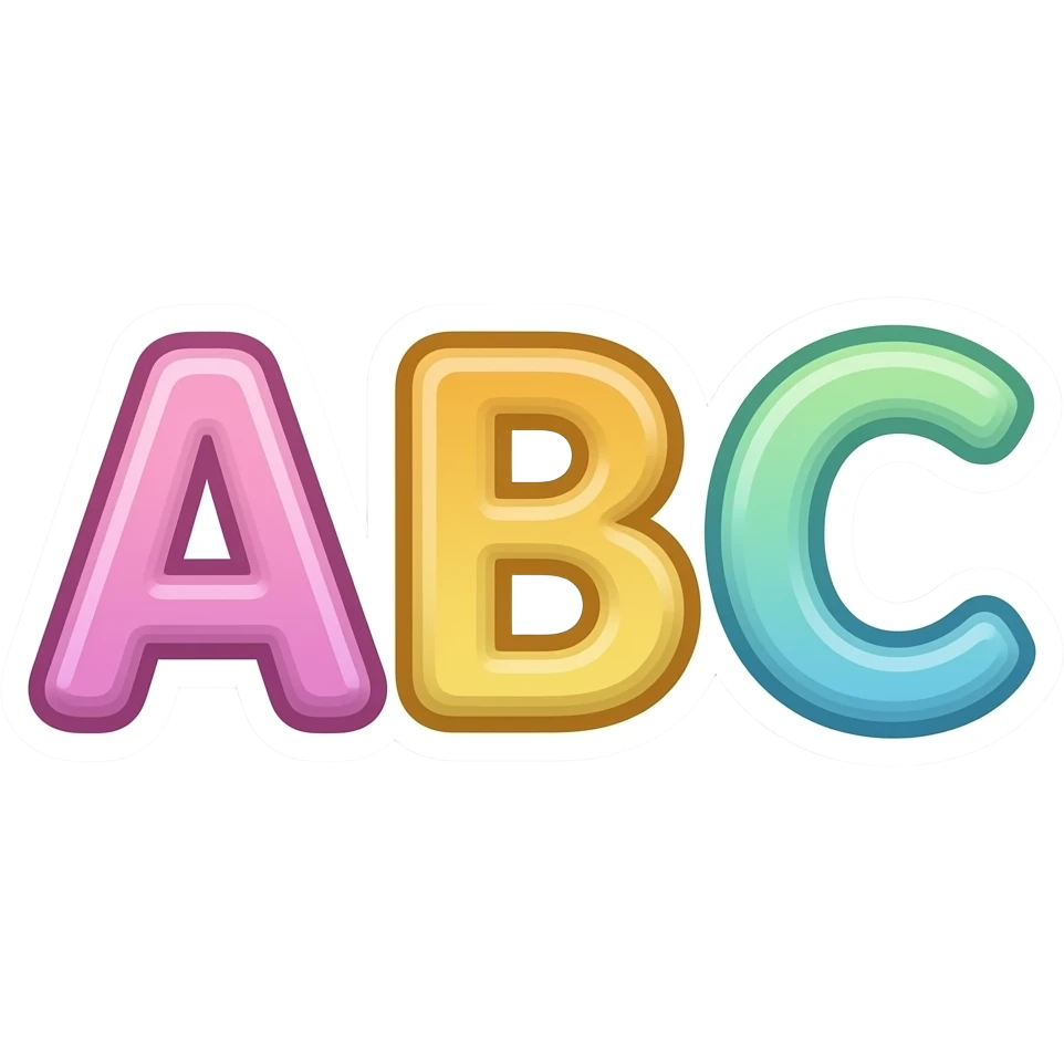 cute colourful letters ABC sticker, elegant thin strokes, pastel tones, clean vector design, no background, modern aesthetic, 8k emoji