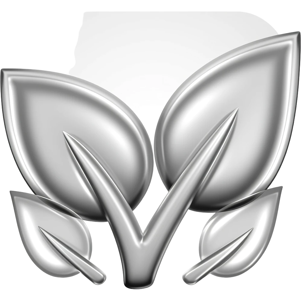 Take the 🌱 with just two leaves plant and recreate it as a 3D chrome metallic icon.  Liquid silver material, glossy reflections, black and white only,  dramatic studio lighting, white background,  ultra sharp render, 512x512px, no text,  same shape and silhouette as the original emoji emoji