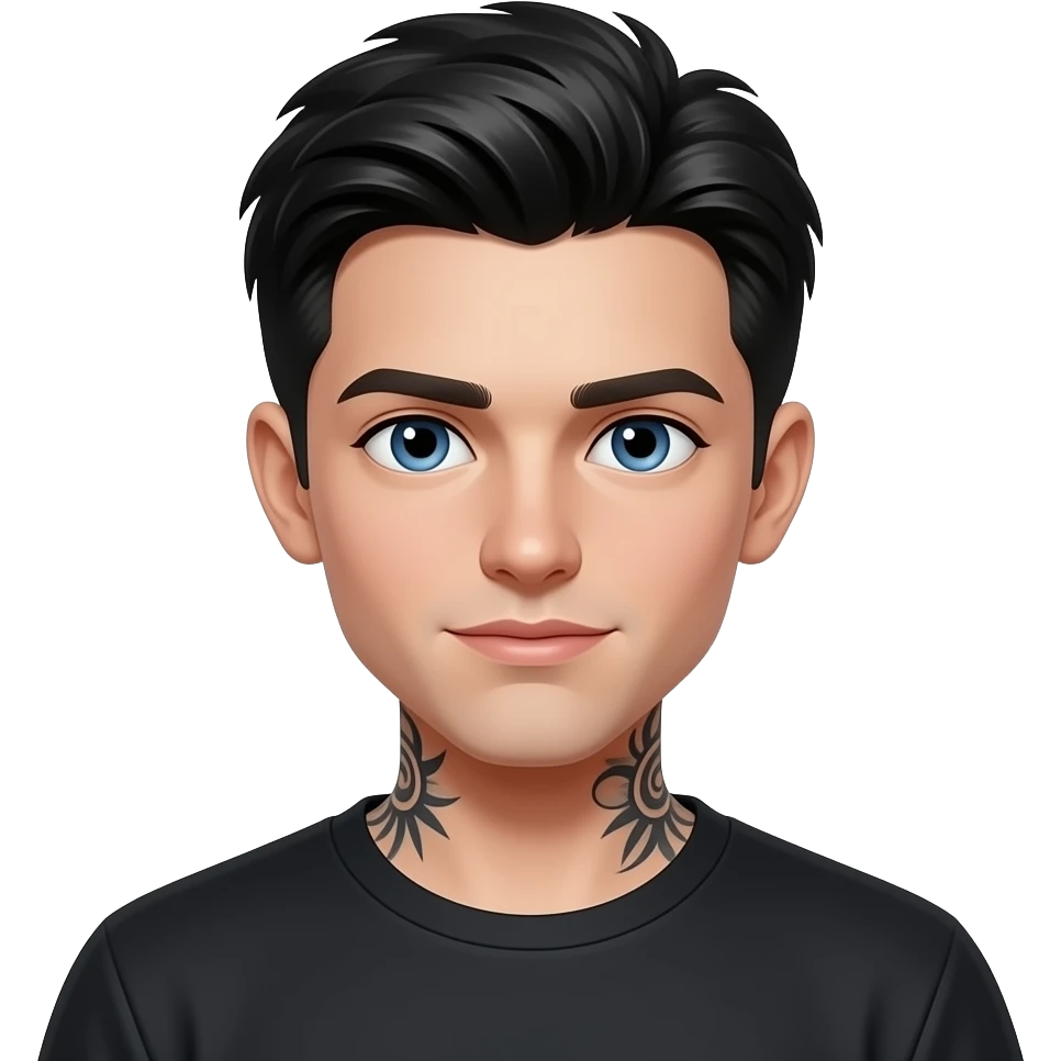 gars cheveux noirs look dark beau et yeux bleus peau laiteuse pâle et taoué emoji