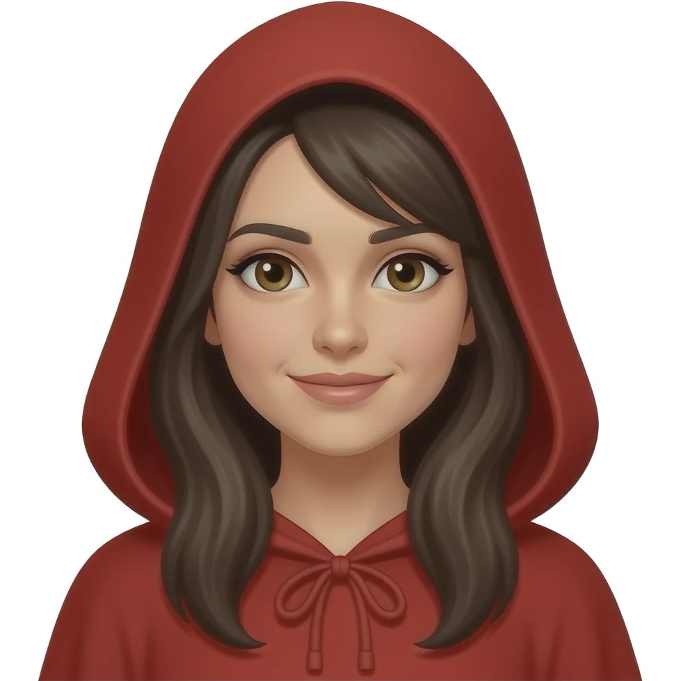 brunette woman with red riding hood emoji