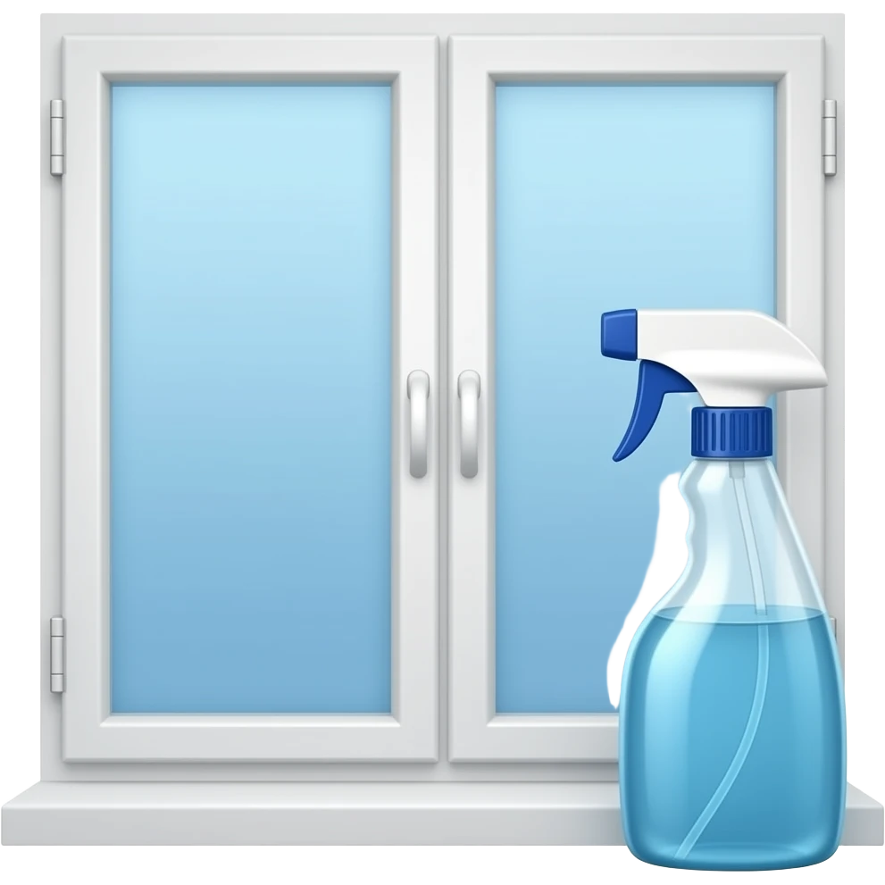 the window, with a cleaning spray bottle standing slightly to the right of it emoji