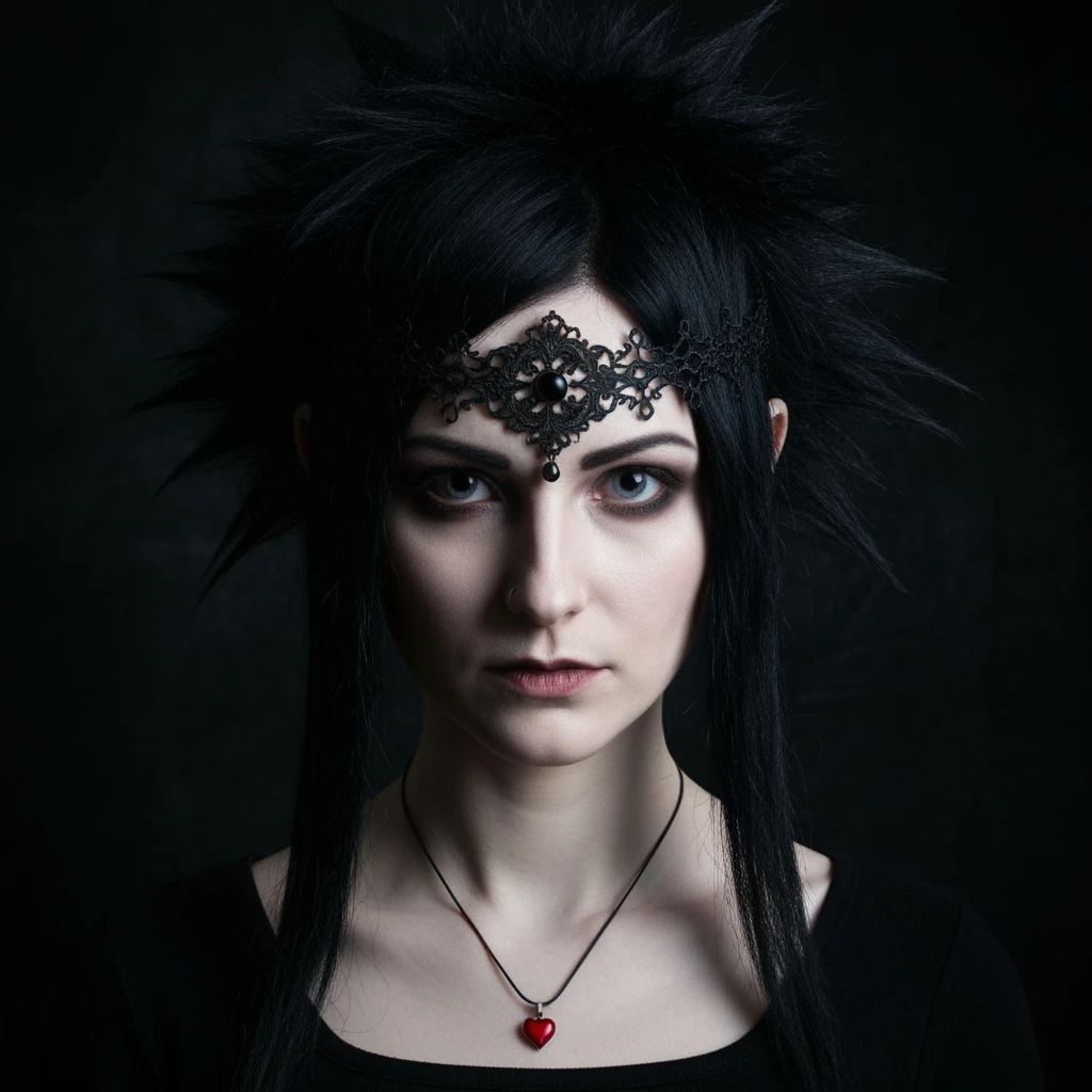 goth profile picture with a heart accent, cute, expressive, minimal emoji