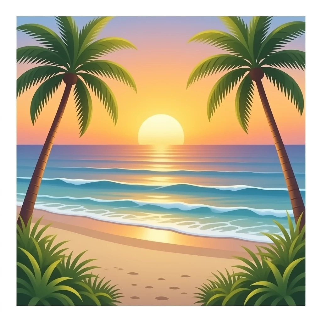 on the beach with sunset emoji