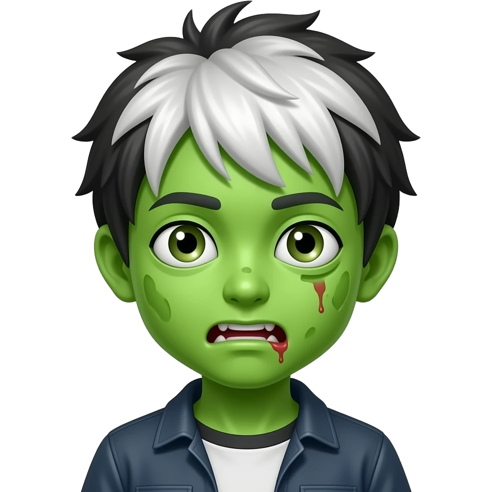 garoto zumbi japonês pele verde com cabelo com luzes brancas emoji