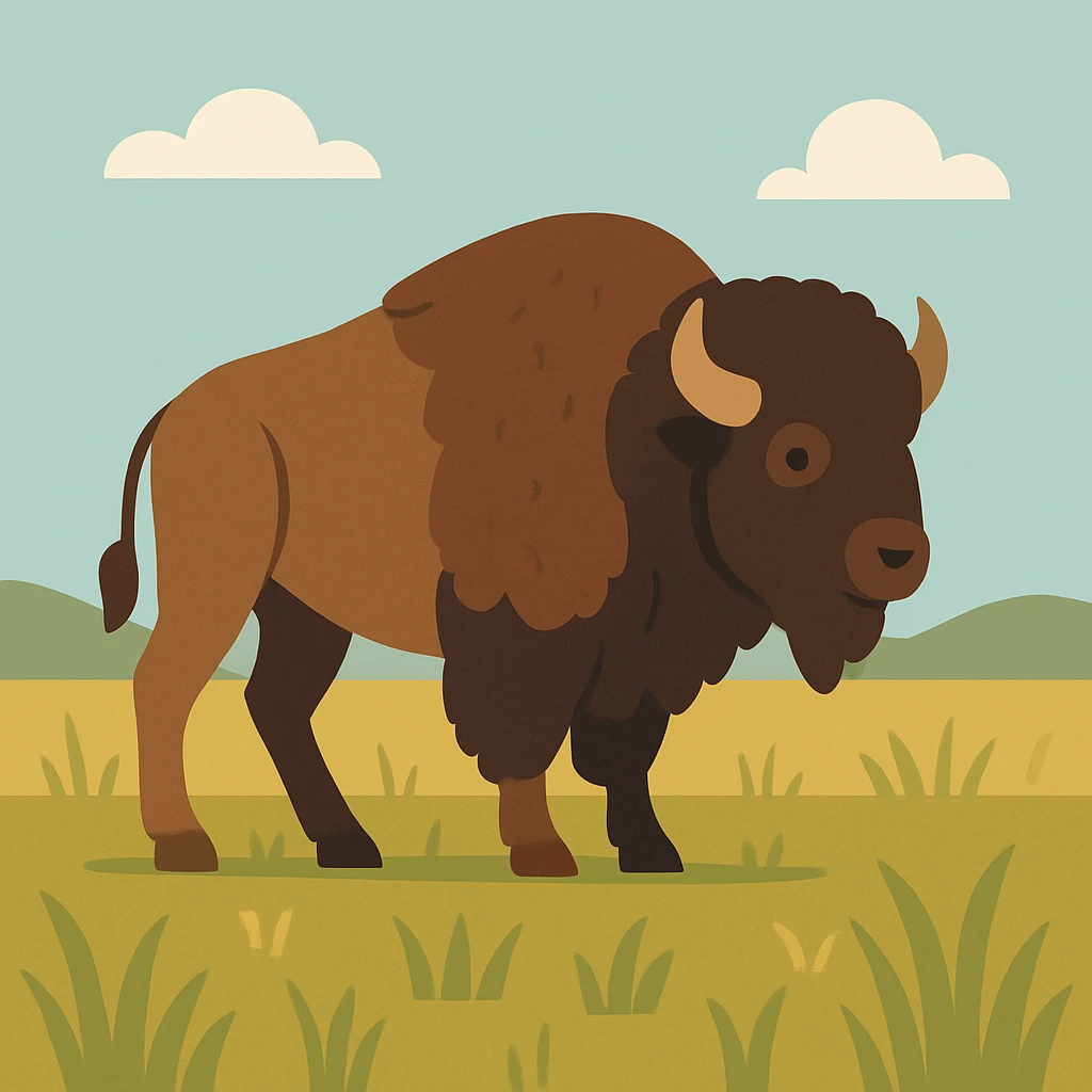 Flat design style buffalo in the plains emoji