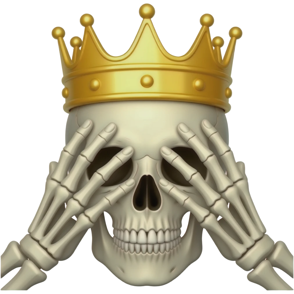 A skull face emoji and crown emoji and hands on eyes back like shocking emoji