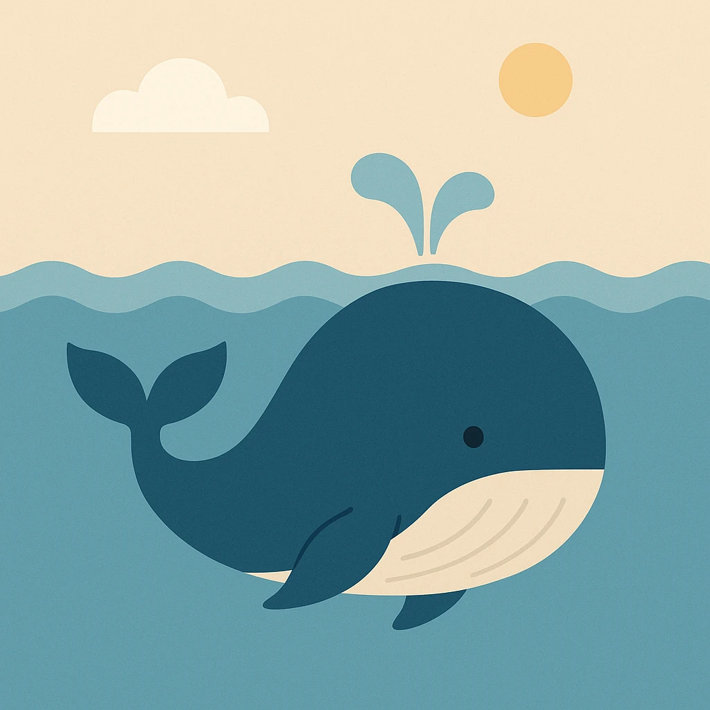 Flat design style whale in the water emoji