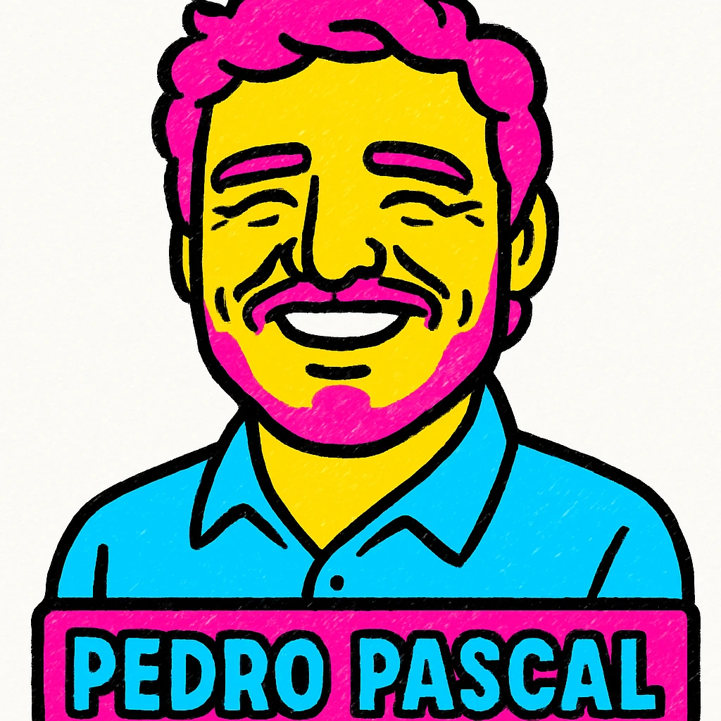 Pedro Pascal smiling, colorful sketch style, abstract colors, vibrant and playful vibe emoji