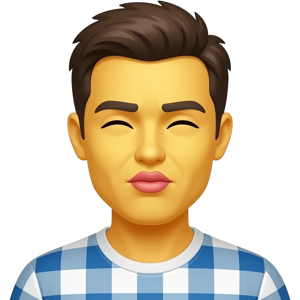 Yellow circle head with lips pucked out with eyes closed trying not to laugh emoji