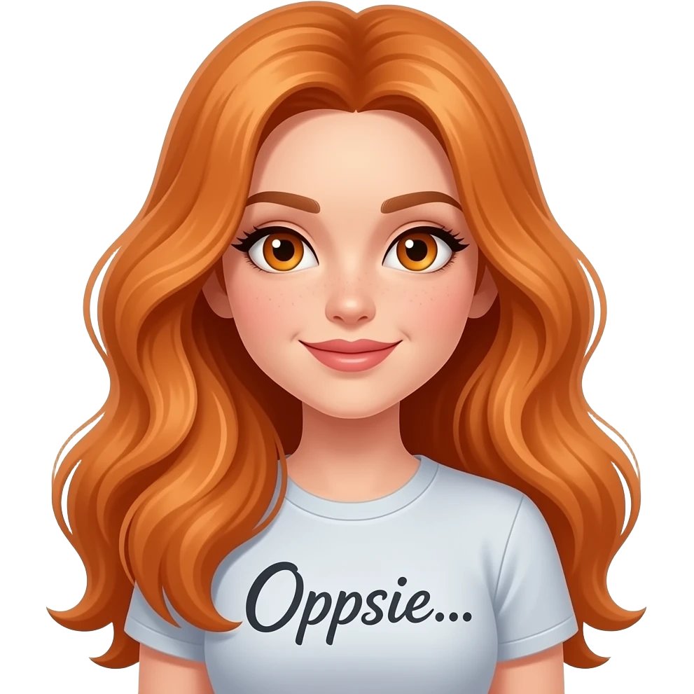 sexy girl with overlong ginger hair and ginger eyes a top with Oopsie... written on it emoji