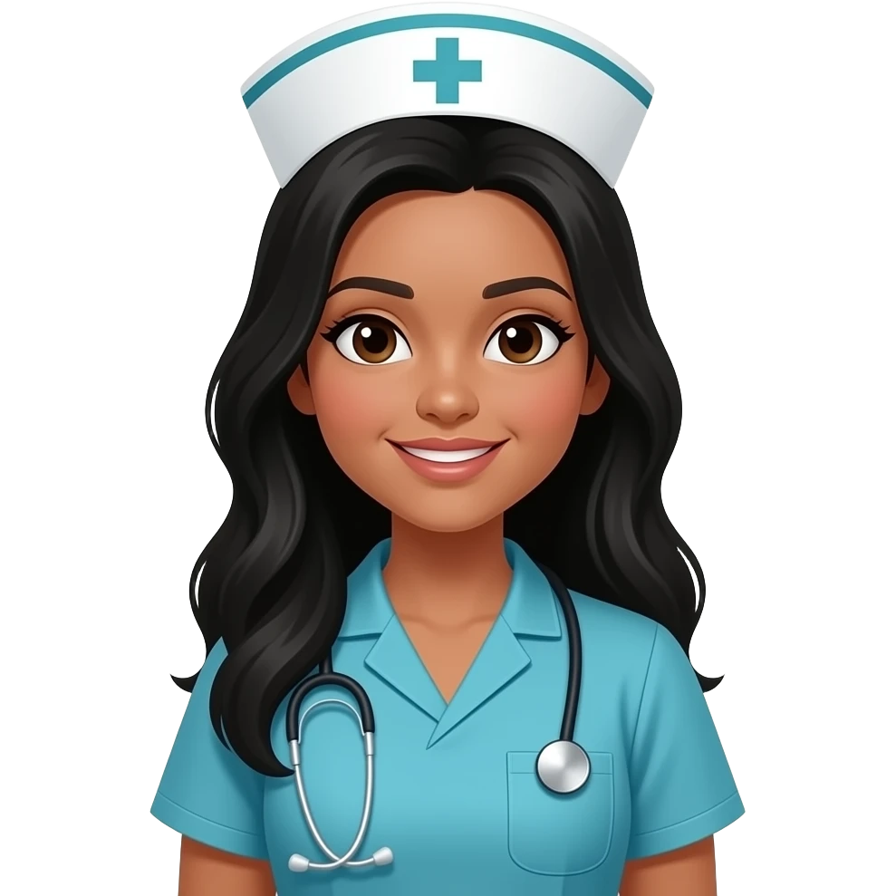 Tan nurse with scrubs long black hair emoji | AI Emoji Generator emoji