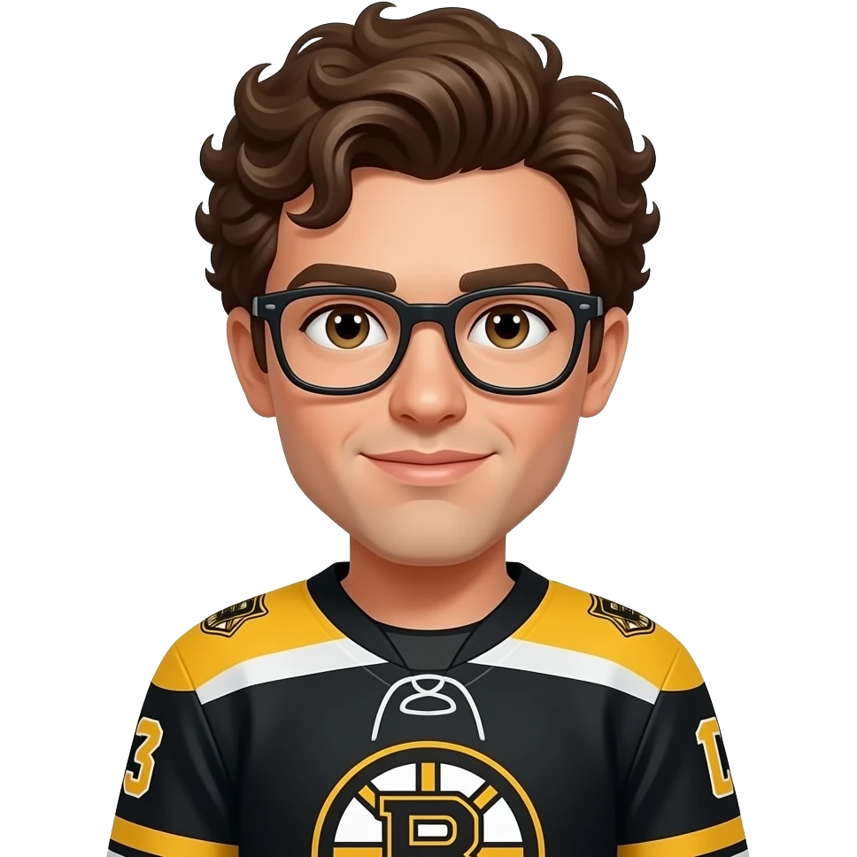 boston bruins with glasses and bangs curly hair emoji