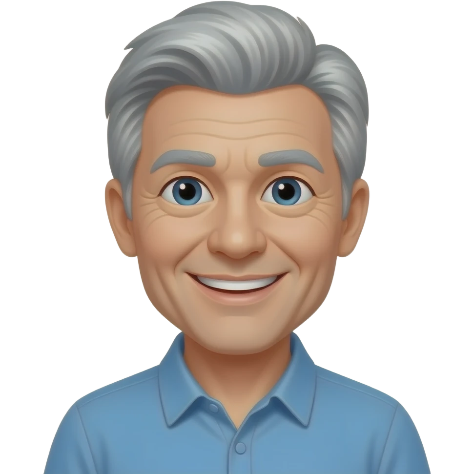 Wavy Grey haired middle aged with smile emoji