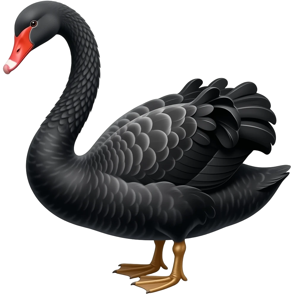 Majestic black swan without legs and golden details emoji