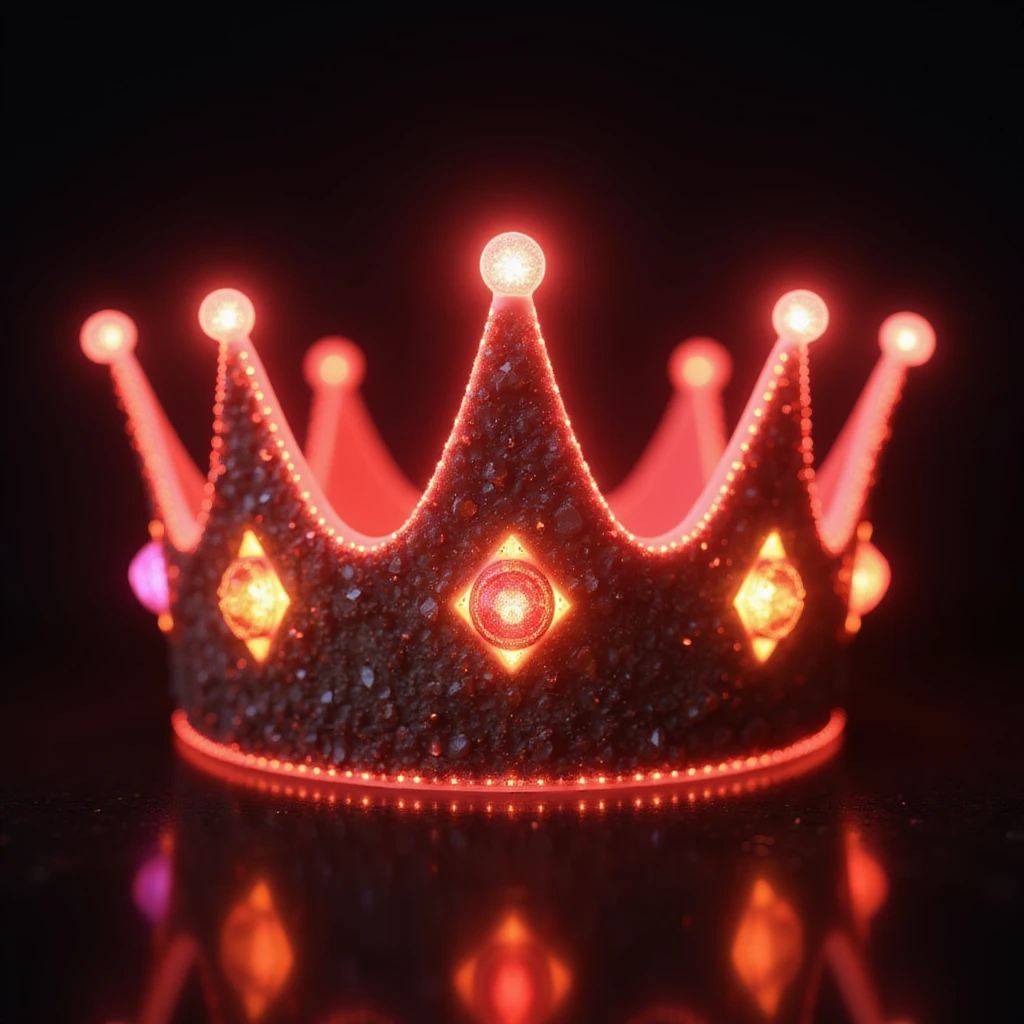 realistic glowing red crown with gems, vivid colors, gemstone highlights emoji