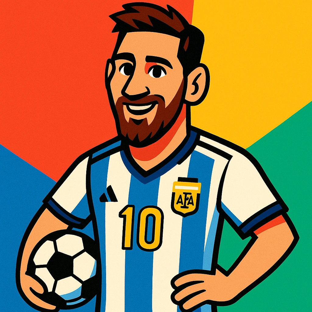 Lionel Messi, football legend, cartoon style emoji