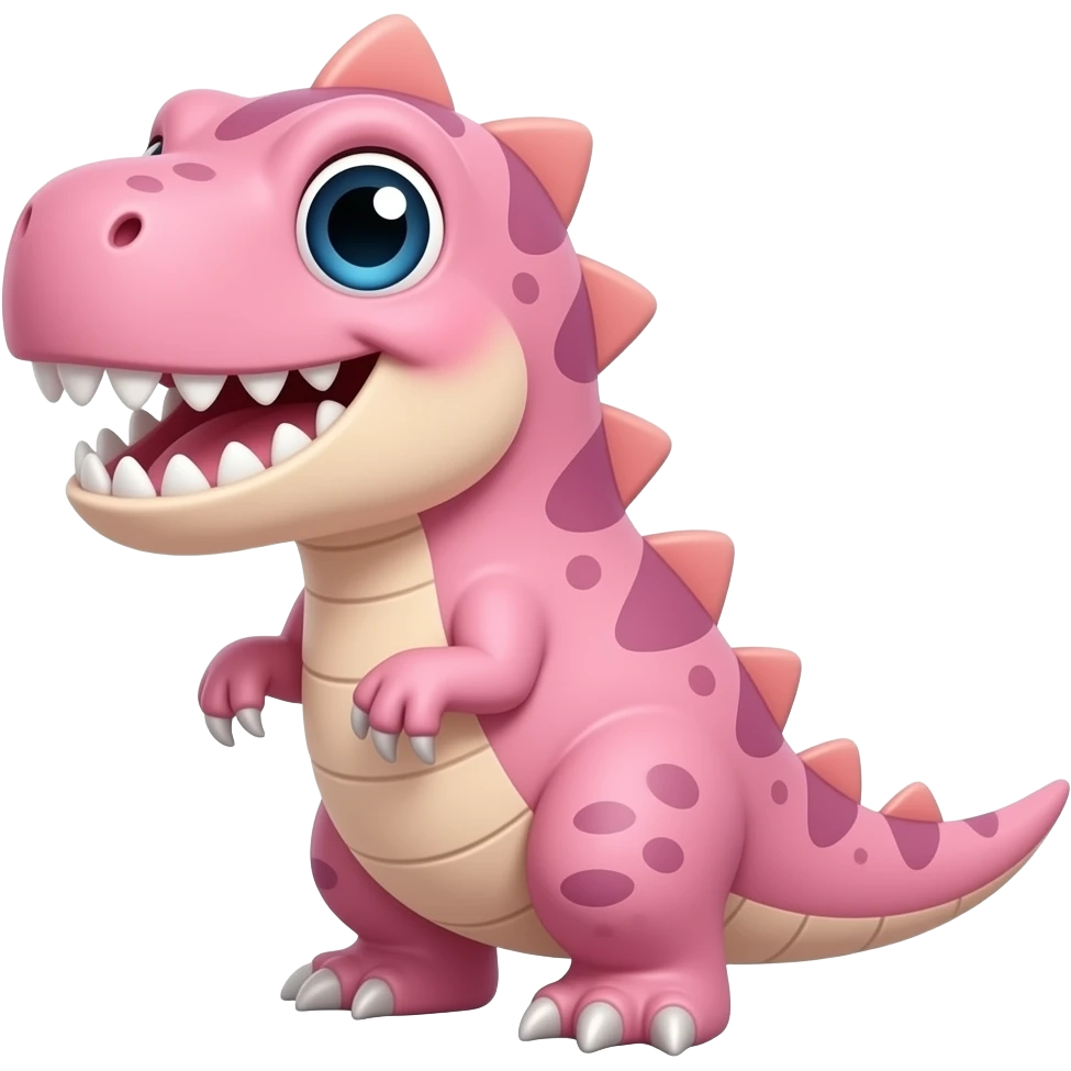 Pink 2d cute dino. Big teeth and eyes emoji