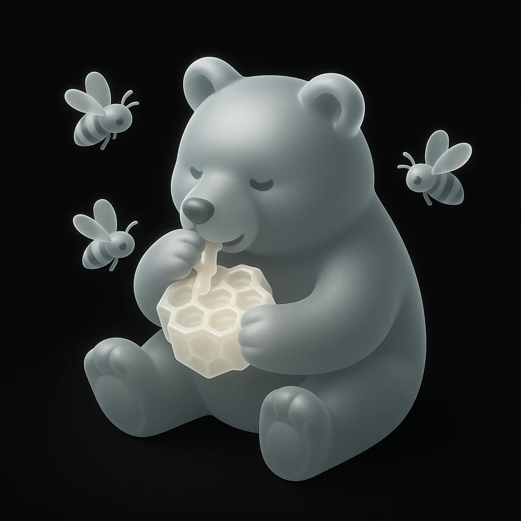 bear eating honeycomb with bees flying around emoji