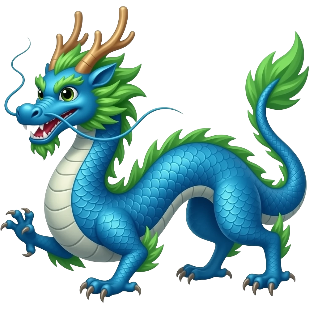 Blue Chinese dragon with green emoji