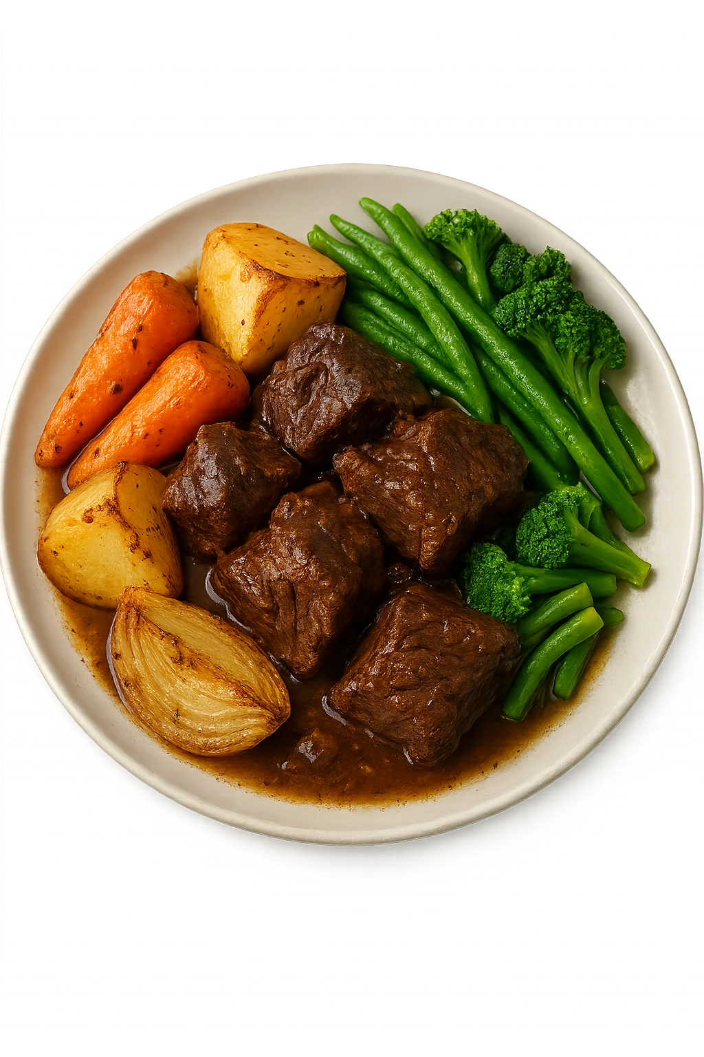 Manzo con verdure su un piatto emoji