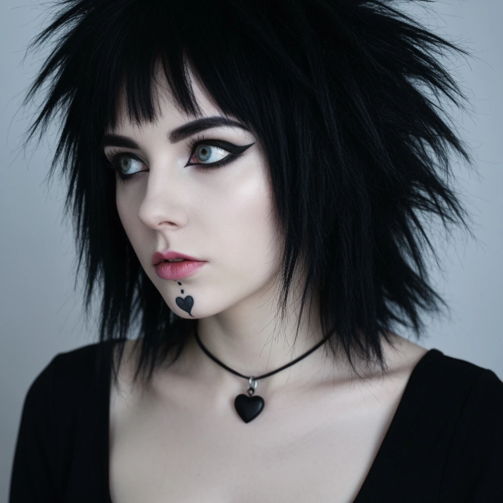 goth profile picture with a heart accent, cute, expressive, minimal, variation 2 emoji