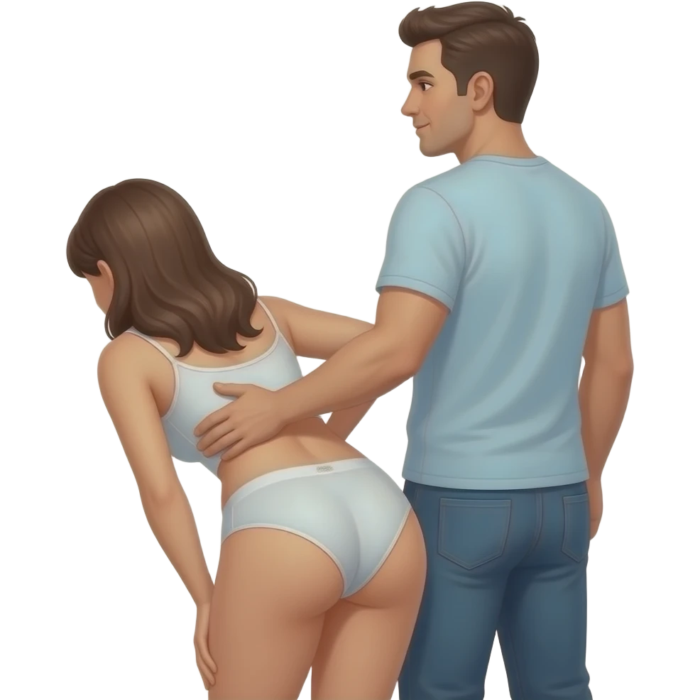 woman bent over  showing her ass in panty with a man behind her holding her hips facing away from the viewer emoji