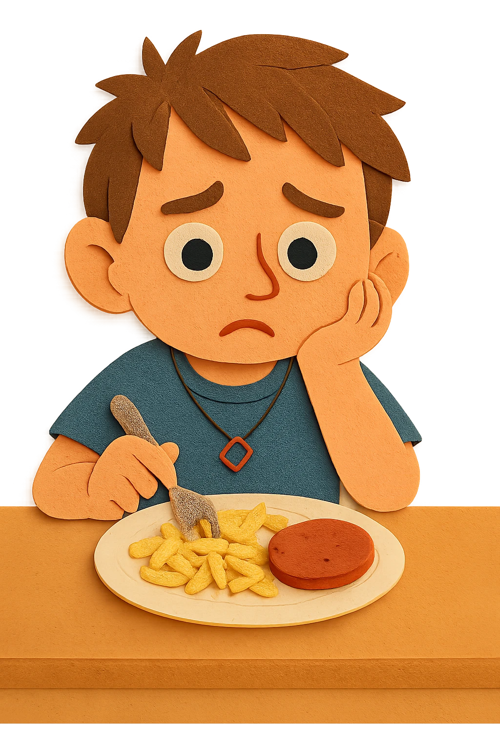 Now he looks slightly worried — he was told that if he doesn't eat protein, he might not grow up. emoji