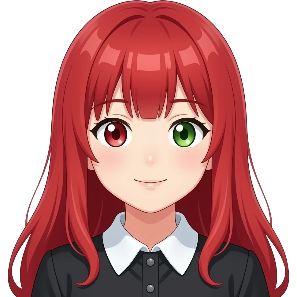 anime girl eye raised red hair green eyes black blouse with white collar emoji