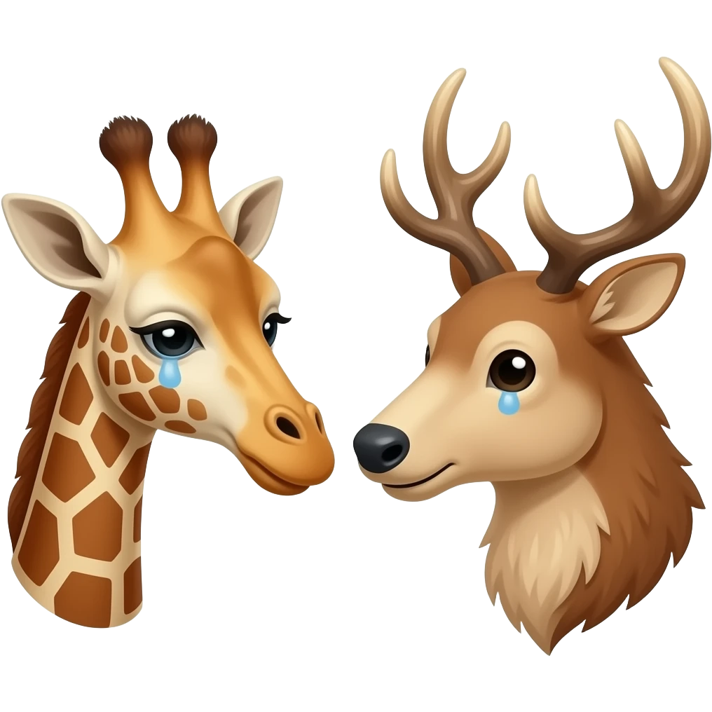 Einfacher Giraffenkopf traurig und Elchkopf traurig und schauen sich an emoji