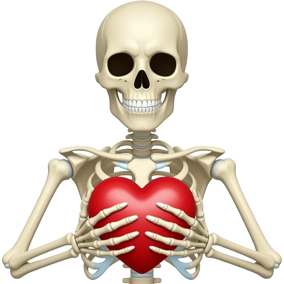 the skeleton shows a heart emoji