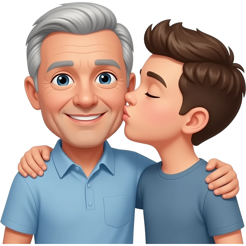 Erstelle ein Emoji von zwei Brüder, der eine um die 17 und der andere um die 22, der älter Bruder legt sein Arm über sein jüngeren Bruder und küsst ihn auf die Wange emoji