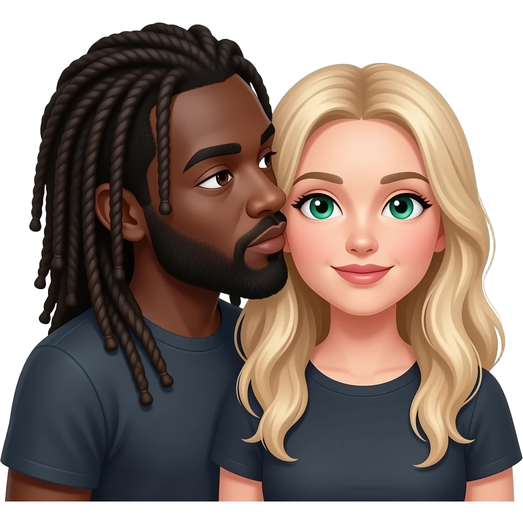 blck guy with long dreads and beard only kissing girl with long blond hair and green eyes emoji