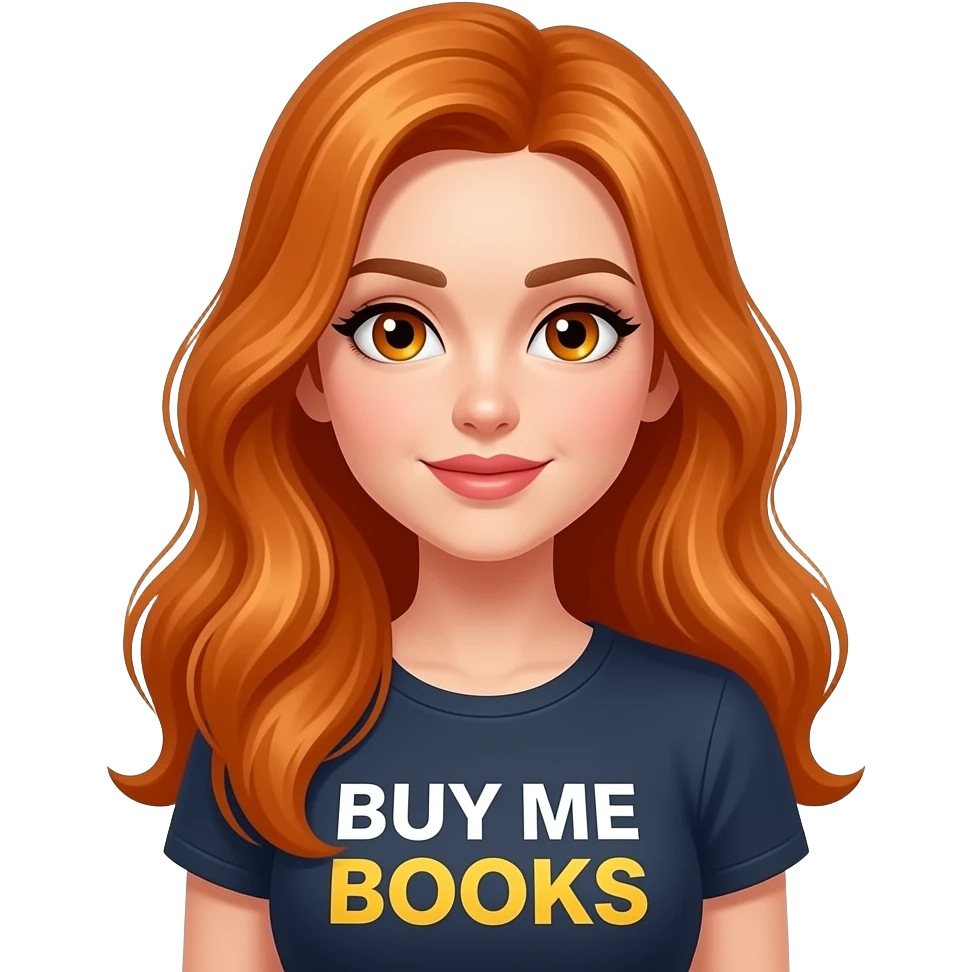 sexy girl with long ginger hair and ginger eyes a top with BUY ME BOOKS written on it emoji