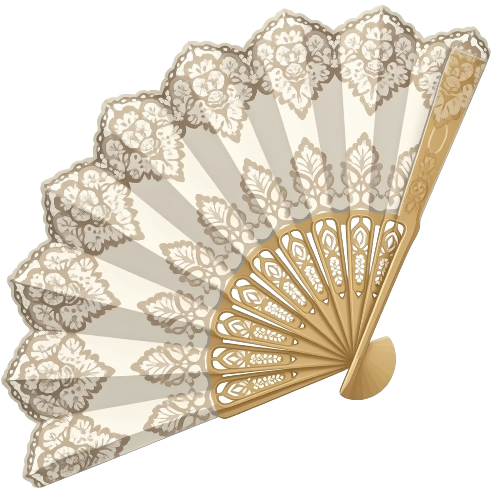 A lace hand fan emoji, refined old money elegance, delicate luxury details, soft glossy finish emoji