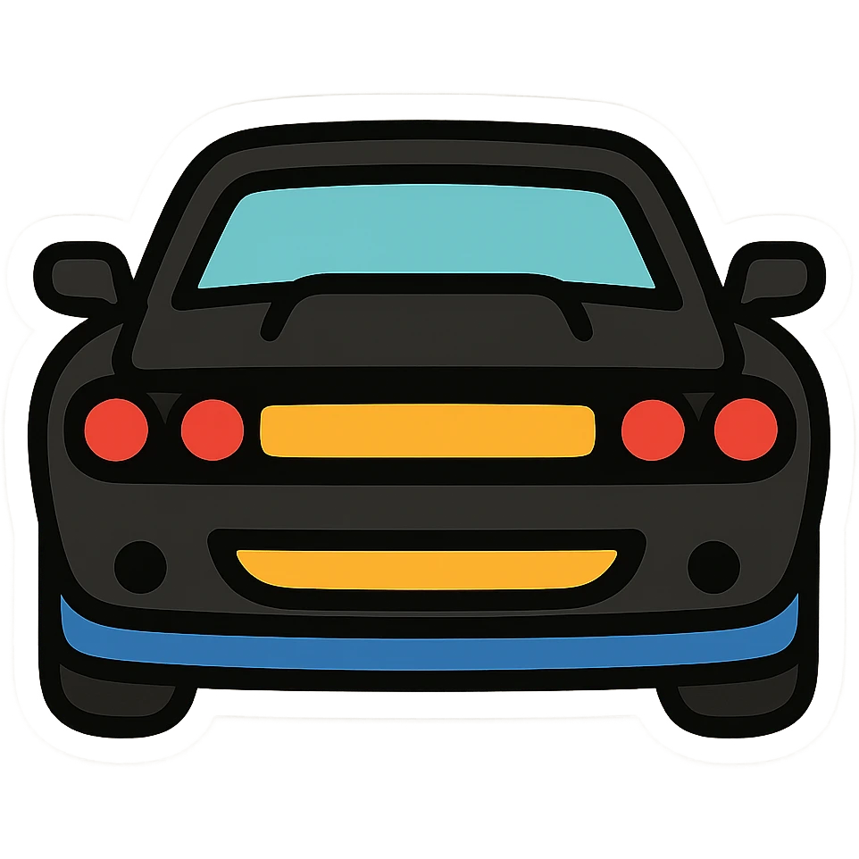حول دودج شالانجر السوداء مع أضواء أمامية حمراء إلى ملصق إيموجي كرتوني (sticker style) emoji