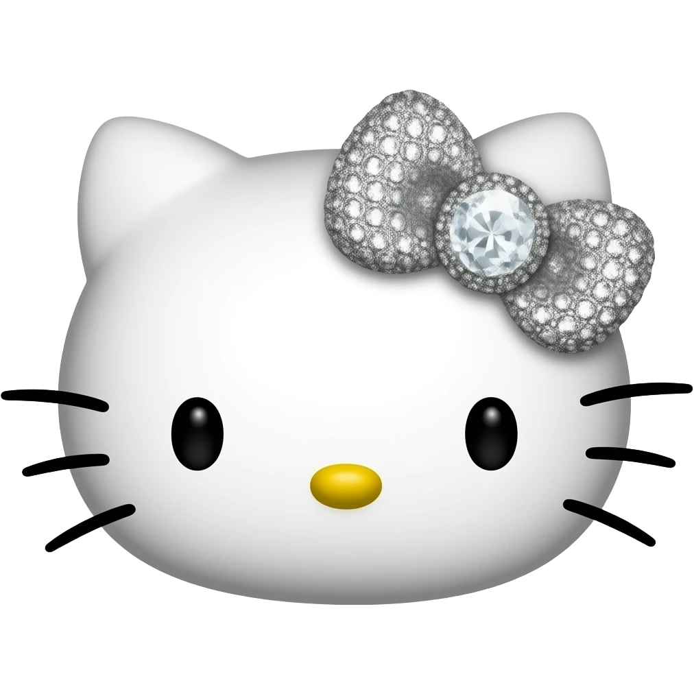 hello kitty head with a silver glittery bow with small diamonds on it emoji