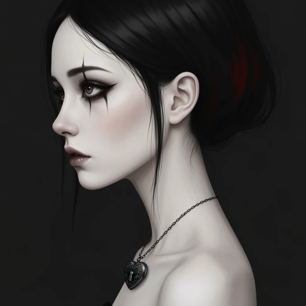 goth profile picture with a heart accent, cute, expressive, minimal, variation 4 emoji