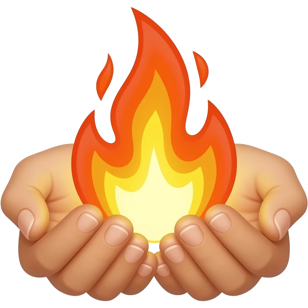 two hands holding a flame emoji